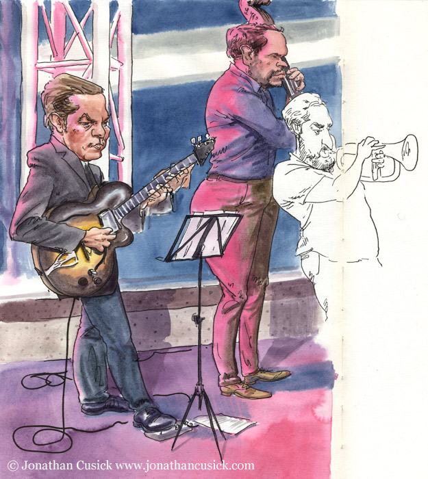 jazz illustrator sketchbook drawing of guitarist Phil Robson